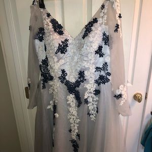 Blue Floral Prom Dress